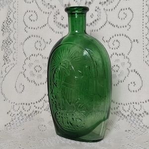 1960s Green Historical Flask Reproduction Glass Bottle Green Swirl TWD Franklin